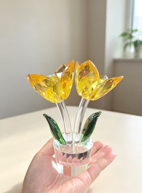水晶郁金香摆件家居装饰饰品送礼佳品创意办公桌花朵装饰送朋友