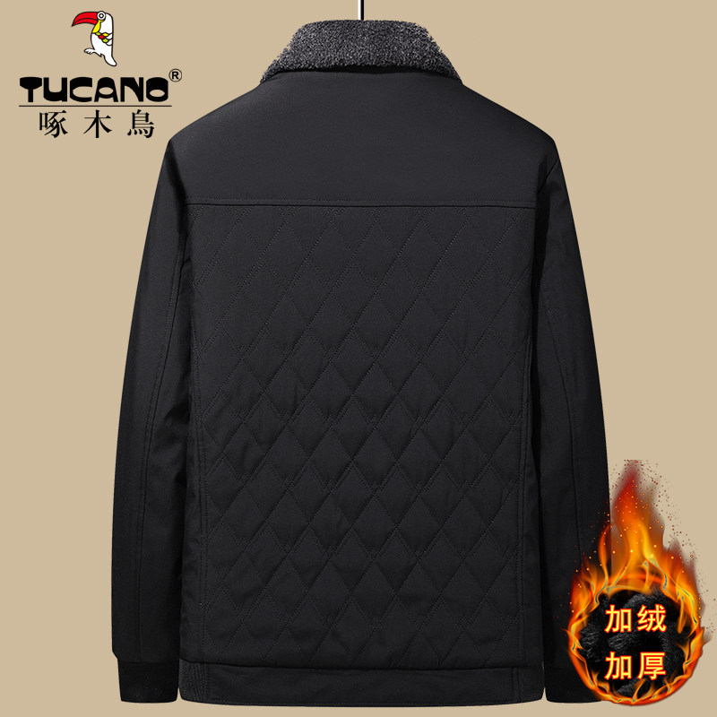 啄木鸟爸爸冬装外套中年加绒加厚棉衣男冬季中老年人棉服保暖上衣