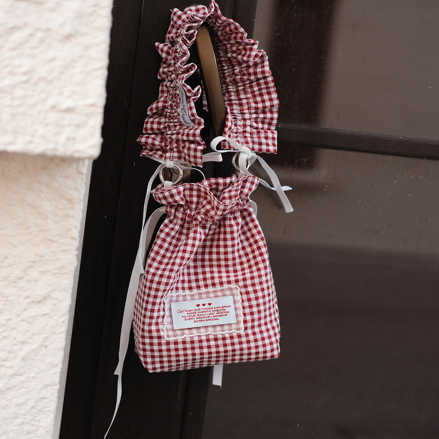 BlankA复古抽绳束口袋布袋韩系ins风法式浪漫优雅复古格子手提袋,淘宝优惠券,粉丝福利购,淘宝优惠卷