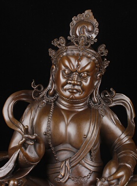 纯铜黄财神摆件大号财宝天王骑狮黄财神毗沙门多闻天王密宗佛摆件