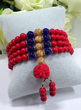 中国红本命年手链佛珠朱砂红水晶