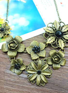 欧美外贸镶钻花朵宫廷饰品项链