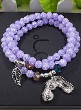 花生紫罗兰多层串珠水晶手链