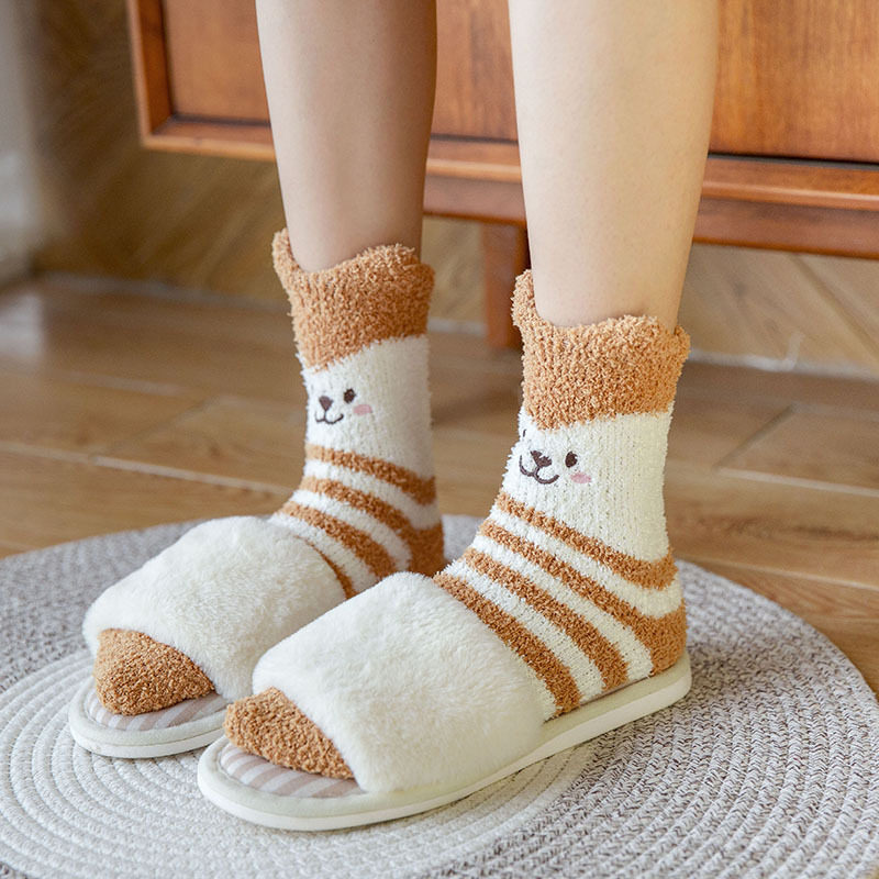 立体耳朵珊瑚绒袜子女秋冬日系软妹可爱动物居家保暖毛巾地板棉袜,淘宝优惠券,粉丝福利购,淘宝优惠卷