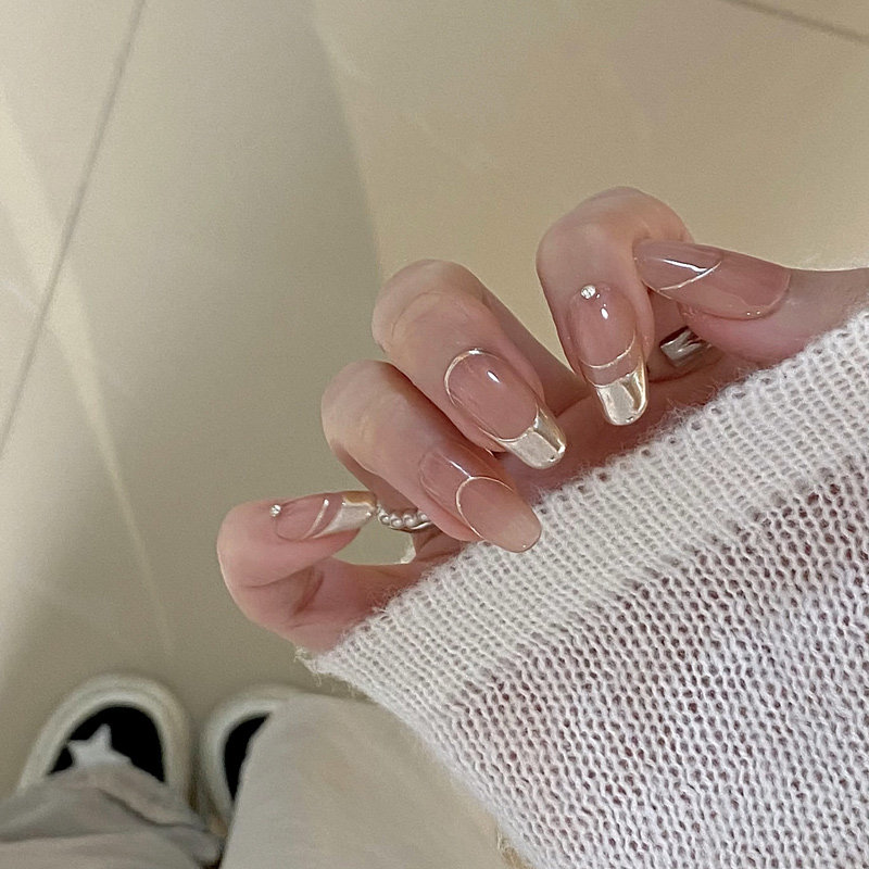 手工镜面法式穿戴甲夏天美甲2025新款高级感精致指甲贴片轻奢,淘宝优惠券,粉丝福利购,淘宝优惠卷