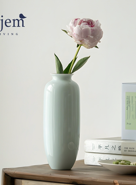 Hjem LIVING·宋式影青瓷花瓶客厅插花器 中式陶瓷家用水培瓶摆件