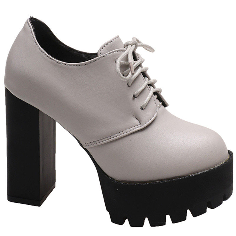 2025夏秋新款女时尚百搭防水台小个子粗高跟时尚系带圆头简约单鞋,淘宝优惠券,粉丝福利购,淘宝优惠卷