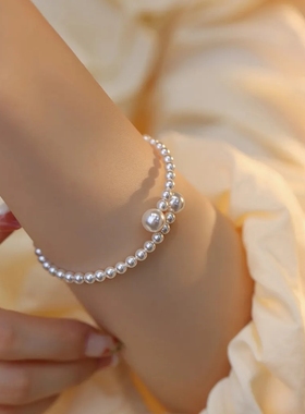 开口正圆珍珠手链女情侣女生闺蜜手镯2023年新款爆款潮小众设计感