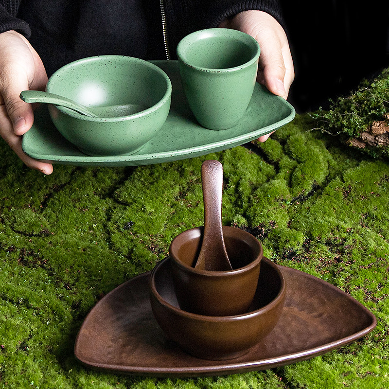 密胺山野风火锅店摆台四件套餐具碗盘杯勺套装商用餐厅饭店四件套