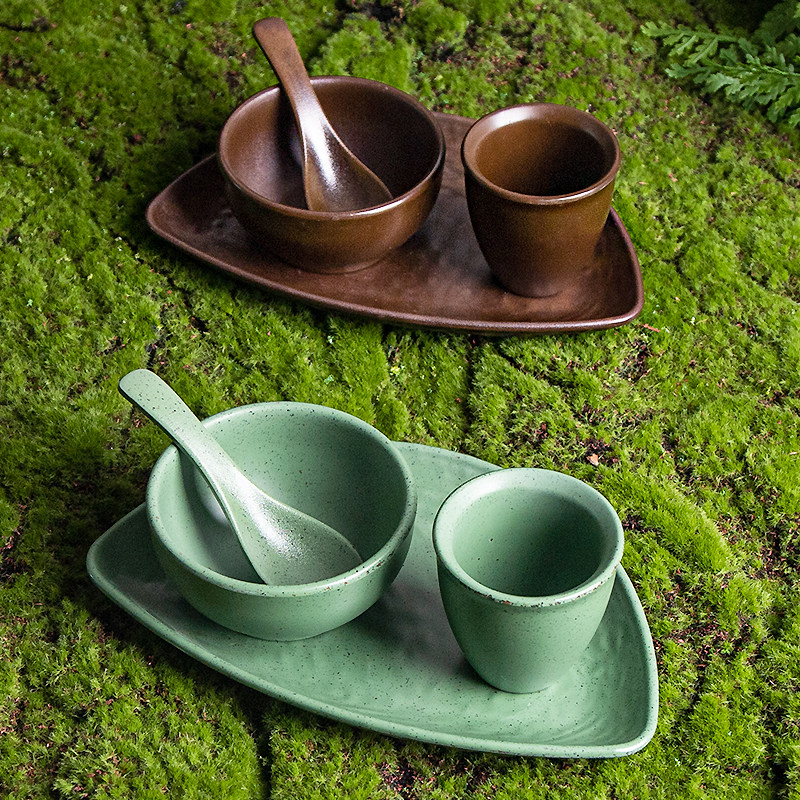 密胺山野风火锅店摆台四件套餐具碗盘杯勺套装商用餐厅饭店四件套