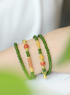 「碧然」天然菠菜绿碧玉色绿玉髓项链四圈手链两戴毛衣链万能链