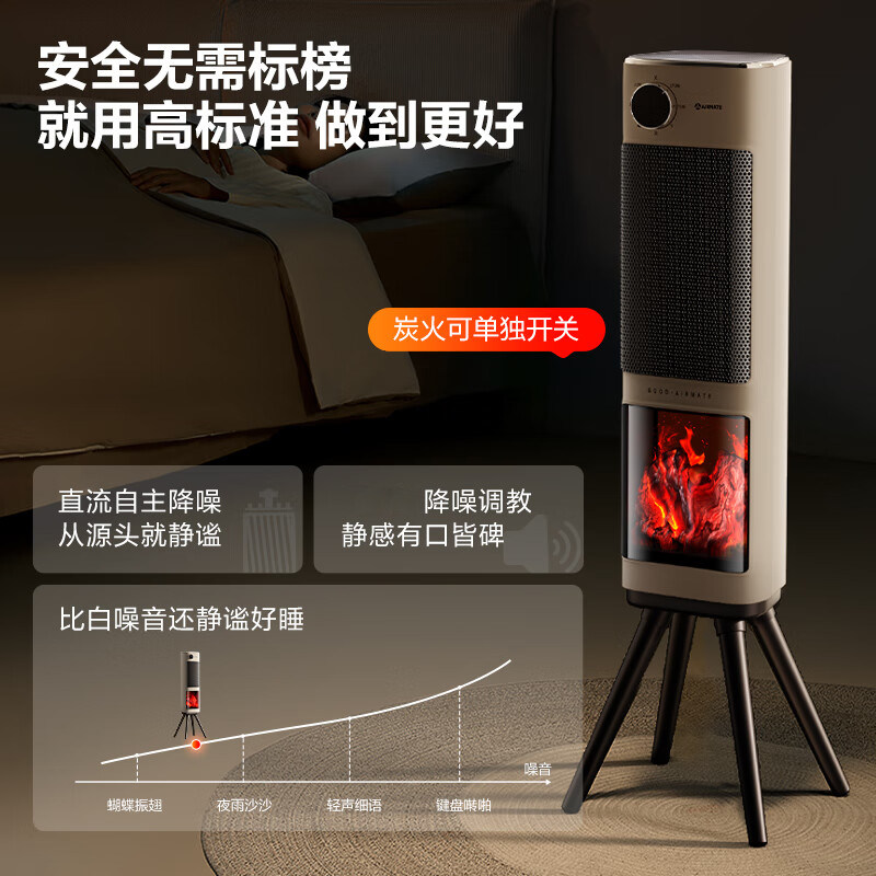 2025新款艾美特暖风机语音取暖器家用石墨烯电暖器壁炉HP21-SR61 - 图1