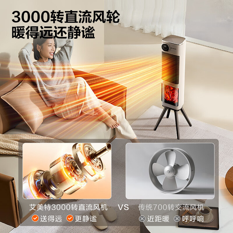 2025新款艾美特暖风机语音取暖器家用石墨烯电暖器壁炉HP21-SR61 - 图2