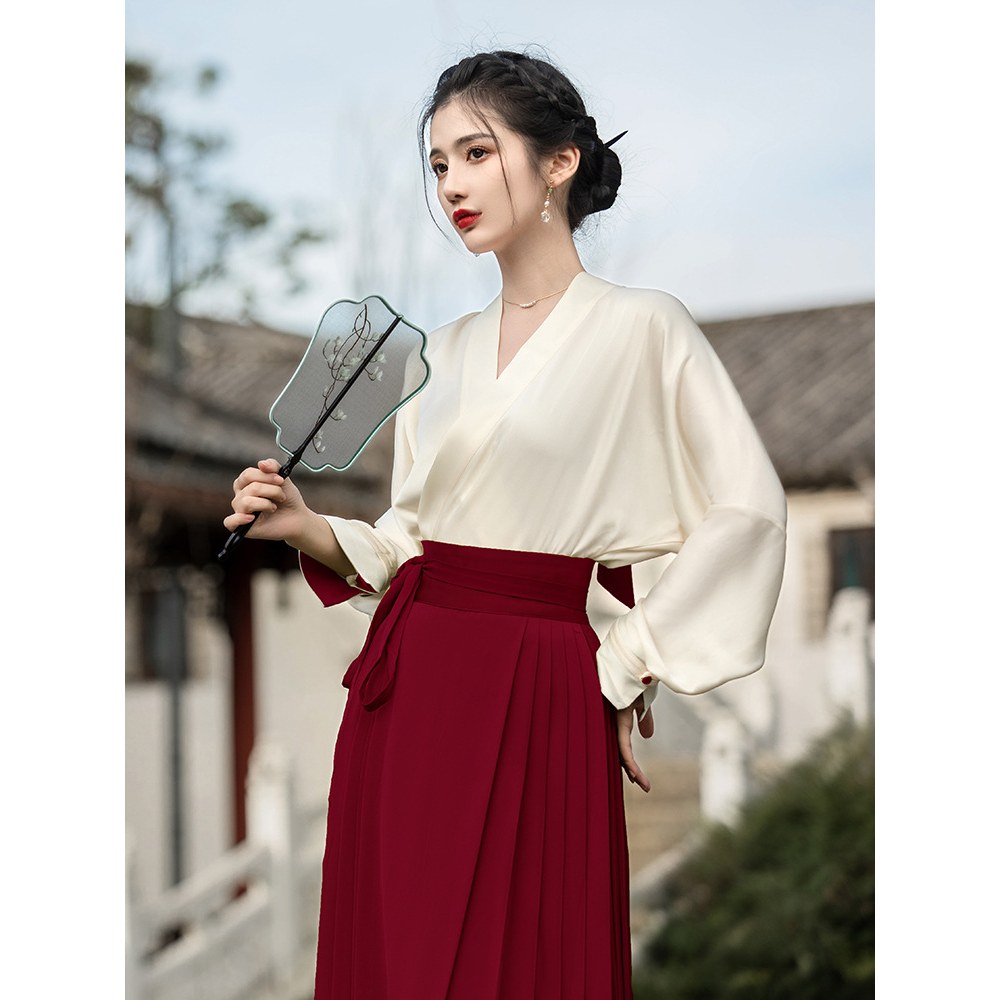 新中式改良汉服马面裙绝美奶fufu套装春款女2023年新款两件套裙子 - 图2