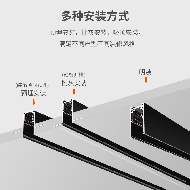 飞时代磁吸轨道灯嵌入式无主灯客厅照明家用明装导轨无边框线形灯_虎窝淘