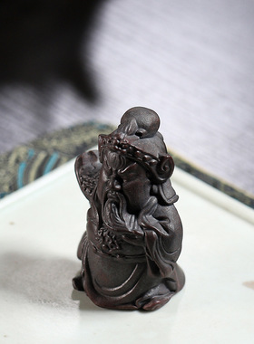 宜兴原矿紫砂茶宠批发 关公摆件茶台家居装饰品人物雕塑工艺品