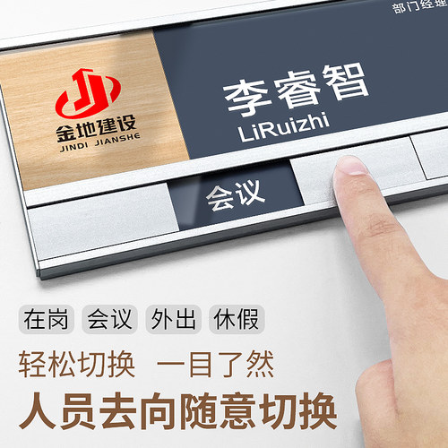 双面铝合金人员去向员工工位牌定制办公室办公桌岗位姓名牌职位座位牌可更换在岗工作状态名字牌悬挂式切换牌 - 图0