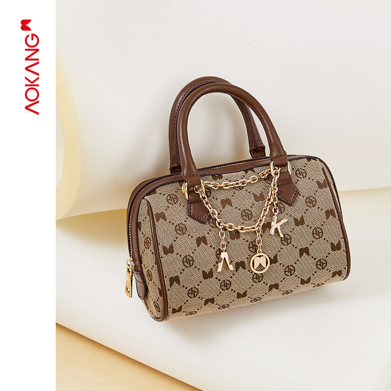 奥康2021新款原创女复古潮波士顿包 奥康皮具箱包女士包袋