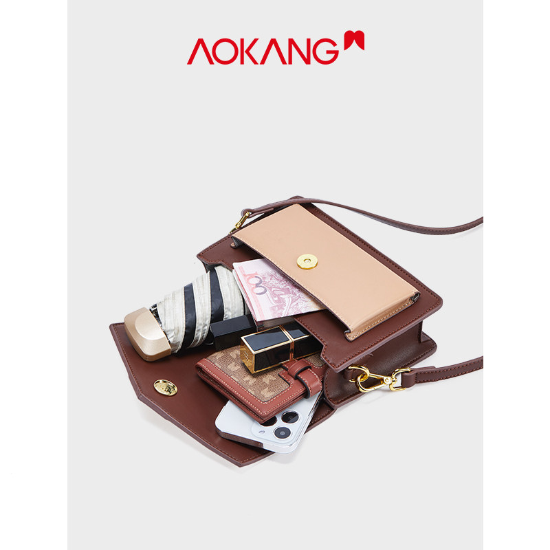 奥康女大容量真皮2022新款潮单肩包 奥康皮具箱包小方包