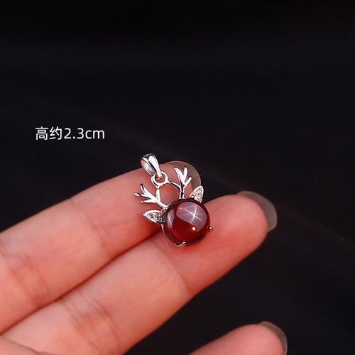 石榴石鹿角猫咪狐狸吊坠DIY配件女小众设计感时尚 - 图2