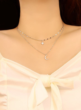 星芒月亮双层小众设计叠戴锁骨链