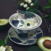 Large Avocado Oil Fruit Ceramic Tea Set Suit Three cover bowls Handpainted tea cup Jingdezhen Single tea tea Bowl Coffee Cup