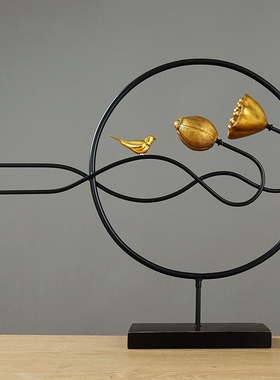 新中式古风客厅装饰摆件青鸟莲蓬