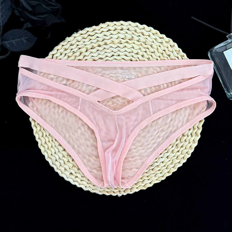 透明网纱男内裤三角低腰交叉透视性感趣味超薄速干运动三角内裤男,淘宝优惠券,粉丝福利购,淘宝优惠卷