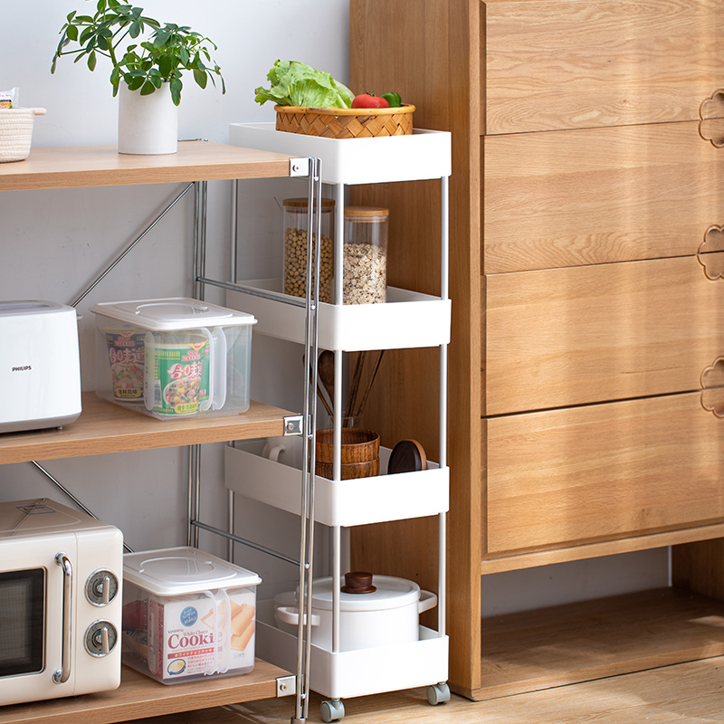 日本可移动收纳架夹缝小推车厨房置物架带轮卫生间冰箱缝隙储物架 - 图1