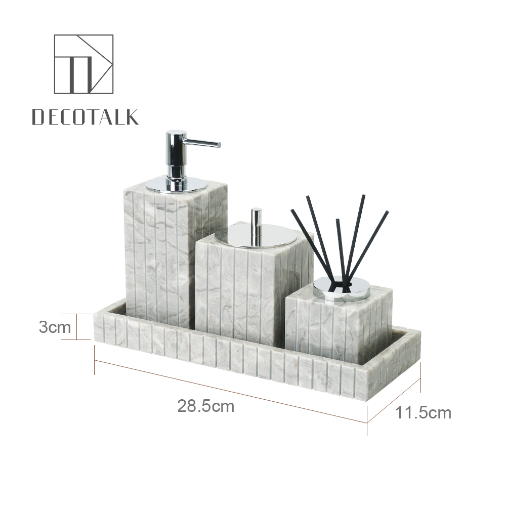 DecoTalk轻奢灰大理石卫浴洗漱套装浴室洗手台香薰摆件托盘纸巾盒-图3