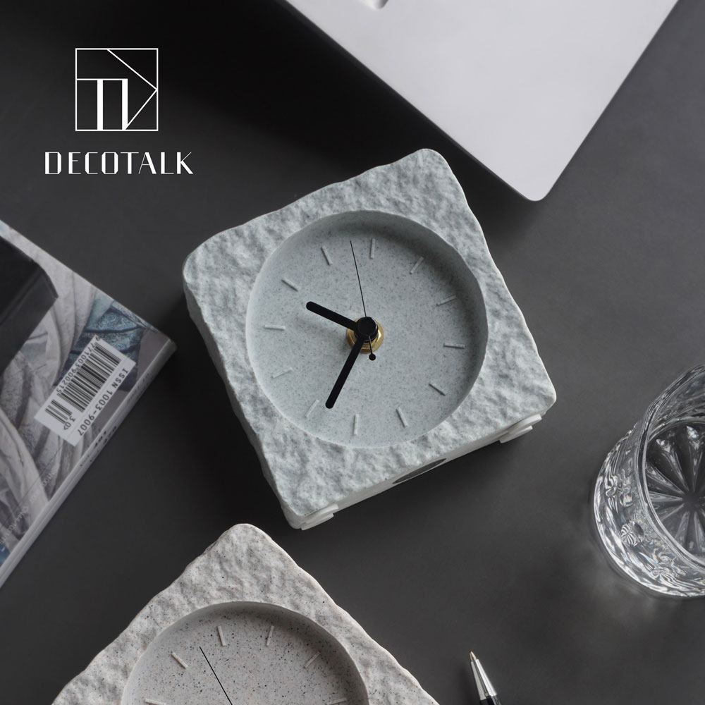 DecoTalk原创设计砂岩洞石静音台钟北欧桌面时钟侘寂风座钟摆件,淘宝优惠券,粉丝福利购,淘宝优惠卷