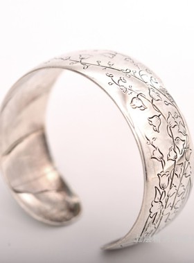 西洋古董Vintage首饰 幸福铃兰＆欧洲精细錾刻925银铃铛花手镯