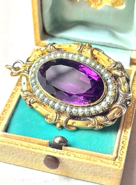 SOLD 维多利亚时代天然薰衣草老矿紫晶纯金大吊坠