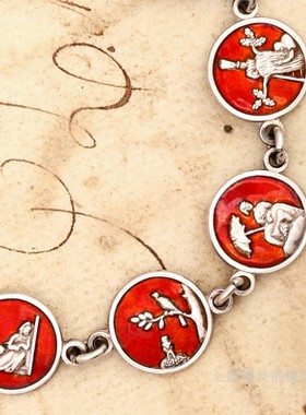 庭院古董珐琅手链纯银