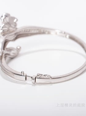 SOLD西洋回流 孤品复古董首饰925银立体叶片精美花朵欧洲卡扣手镯