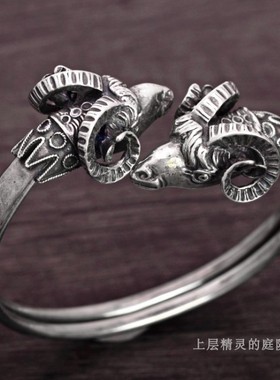 SOLD西洋VTG首饰 【潘神迷宫】权力象征US复古公羊头老银手镯孤品