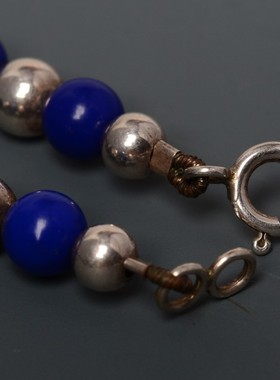 庭院西洋古董蓝色925银项链吊坠