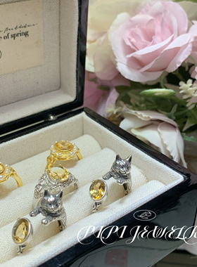 皮皮pipi｜天然暴力黄水晶戒指S925纯银钻石切玫瑰切戒指吊坠耳环