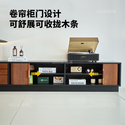 时慢电视柜黑色法式复古落地矮柜小户型客厅实木中古风电视机柜 - 图2