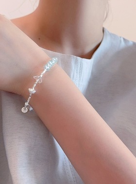 海盐碎碎冰海蓝色手链女时尚手镯轻奢小众精致小清新百搭手饰手串