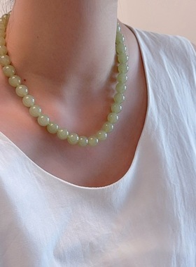 夏日小清新中式国风显白绿色天然石项链女小众轻奢串珠锁骨链颈链