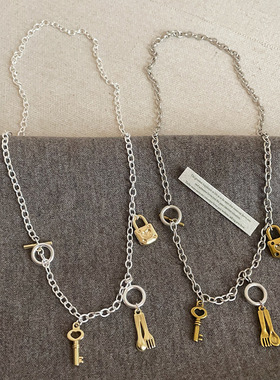 欧美个性钥匙锁扣汤匙勺子OT扣项链女设计感独特时尚颈链毛衣链