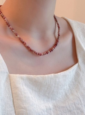 甜美粉色天然石串珠项链女时尚设