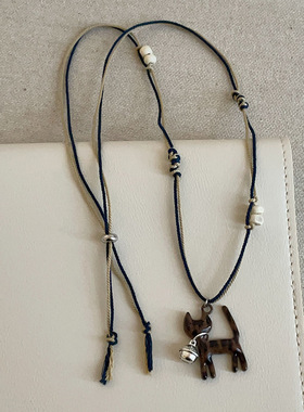 豹纹铃铛猫咪抽拉编绳项链女韩系ins简约个性可爱时尚颈链毛衣链