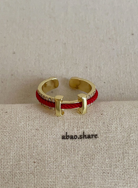 新年本命年红绳星芒锆石字母戒指女复古个性时尚潮流百搭指环戒子