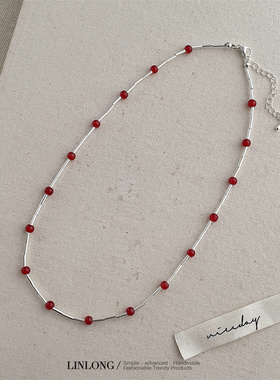 韩版竹节红色串珠项链手链