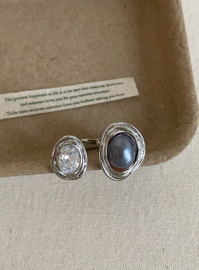 法式个性独特锆石珍珠开口戒指女小众设计感轻奢时尚潮流指环戒子