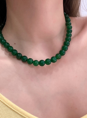 国潮新中式天然绿色玉髓串珠项链