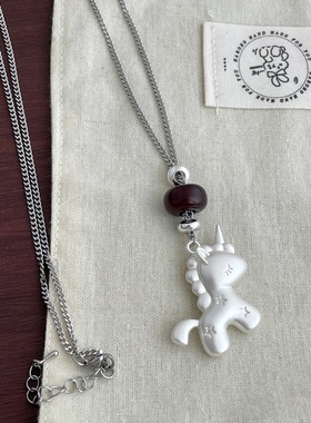 韩系独角兽吊坠长款项链女时尚轻奢小众设计高级感简约百搭毛衣链