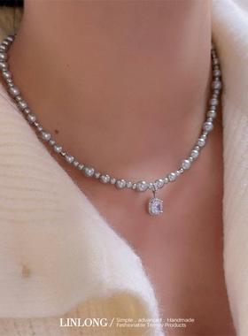 「珍珠方糖」方钻施家珍珠项链女